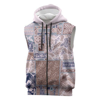 Aloha Hawaii Pastel Christmas Patchwork Sleeveless Zip Hoodie Rustic Style LT7 Beige - Polynesian Pride