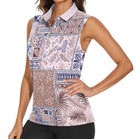 Aloha Hawaii Pastel Christmas Patchwork Women Sleeveless Polo Shirt Rustic Style - Polynesian Pride