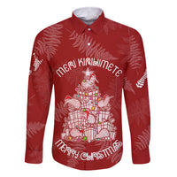 New Zealand Christmas Family Matching Off Shoulder Maxi Dress and Hawaiian Shirt Silver Fern Mix Kiwi Bird Ver02 LT7 Dad's Shirt - Long Sleeve Red - Polynesian Pride