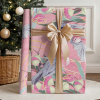 Australia Breast Cancer Awareness Wrapping Paper Pink Galah with Eucalyptus Flowers