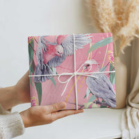 Australia Breast Cancer Awareness Wrapping Paper Pink Galah with Eucalyptus Flowers