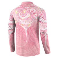 Breast Cancer Awareness Maori Aotearoa Button Sweatshirt Manta Ray - Pink Glaze - Polynesian Pride