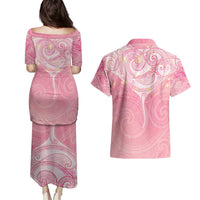 Breast Cancer Awareness Maori Aotearoa Couples Matching Puletasi and Hawaiian Shirt Manta Ray - Pink Glaze LT7 - Polynesian Pride