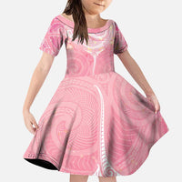 Breast Cancer Awareness Maori Aotearoa Family Matching Mermaid Dress and Hawaiian Shirt Manta Ray - Pink Glaze LT7 Daughter's Dress Pink - Polynesian Pride