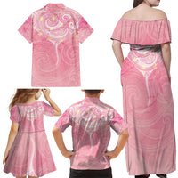 Breast Cancer Awareness Maori Aotearoa Family Matching Off Shoulder Maxi Dress and Hawaiian Shirt Manta Ray - Pink Glaze - Polynesian Pride