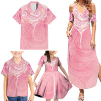 Breast Cancer Awareness Maori Aotearoa Family Matching Summer Maxi Dress and Hawaiian Shirt Manta Ray - Pink Glaze - Polynesian Pride