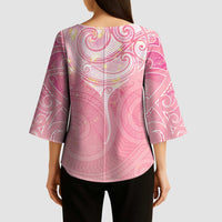 Breast Cancer Awareness Maori Aotearoa Kimono Sleeve Blouse Manta Ray - Pink Glaze - Polynesian Pride
