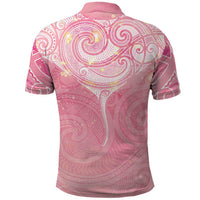 Breast Cancer Awareness Maori Aotearoa Polo Shirt Manta Ray - Pink Glaze - Polynesian Pride