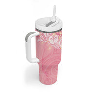 Breast Cancer Awareness Maori Aotearoa Tumbler With Handle Manta Ray - Pink Glaze - Polynesian Pride