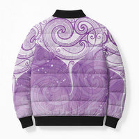 Epilepsy Awareness Maori Aotearoa Bomber Puffer Jacket Manta Ray - Purple Glaze - Polynesian Pride
