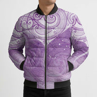 Epilepsy Awareness Maori Aotearoa Bomber Puffer Jacket Manta Ray - Purple Glaze - Polynesian Pride