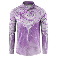 Epilepsy Awareness Maori Aotearoa Button Sweatshirt Manta Ray - Purple Glaze - Polynesian Pride