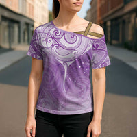 Epilepsy Awareness Maori Aotearoa Cross Shoulder Shirt Manta Ray - Purple Glaze LT7 - Polynesian Pride