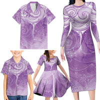 Epilepsy Awareness Maori Aotearoa Family Matching Long Sleeve Bodycon Dress and Hawaiian Shirt Manta Ray - Purple Glaze - Polynesian Pride