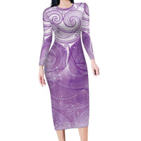 Epilepsy Awareness Maori Aotearoa Family Matching Long Sleeve Bodycon Dress and Hawaiian Shirt Manta Ray - Purple Glaze - Polynesian Pride