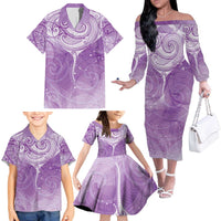 Epilepsy Awareness Maori Aotearoa Family Matching Off The Shoulder Long Sleeve Dress and Hawaiian Shirt Manta Ray - Purple Glaze - Polynesian Pride