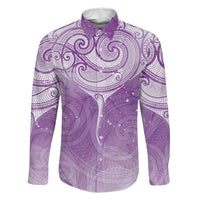Epilepsy Awareness Maori Aotearoa Family Matching Off The Shoulder Long Sleeve Dress and Hawaiian Shirt Manta Ray - Purple Glaze LT7 Dad's Shirt - Long Sleeve Purple - Polynesian Pride