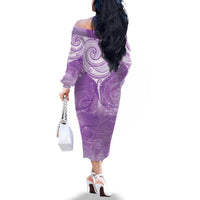 Epilepsy Awareness Maori Aotearoa Family Matching Off The Shoulder Long Sleeve Dress and Hawaiian Shirt Manta Ray - Purple Glaze - Polynesian Pride