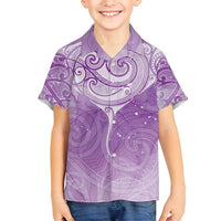 Epilepsy Awareness Maori Aotearoa Family Matching Off Shoulder Short Dress and Hawaiian Shirt Manta Ray - Purple Glaze - Polynesian Pride