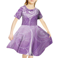 Epilepsy Awareness Maori Aotearoa Kid Short Sleeve Dress Manta Ray - Purple Glaze - Polynesian Pride