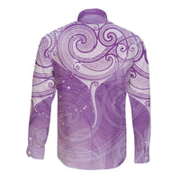 Epilepsy Awareness Maori Aotearoa Long Sleeve Button Shirt Manta Ray - Purple Glaze - Polynesian Pride