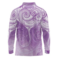 Epilepsy Awareness Maori Aotearoa Long Sleeve Polo Shirt Manta Ray - Purple Glaze - Polynesian Pride
