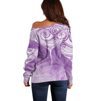 Epilepsy Awareness Maori Aotearoa Off Shoulder Sweater Manta Ray - Purple Glaze LT7 - Polynesian Pride