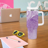 Epilepsy Awareness Maori Aotearoa Tumbler With Handle Manta Ray - Purple Glaze - Polynesian Pride