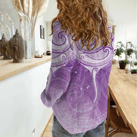 Epilepsy Awareness Maori Aotearoa Women Casual Shirt Manta Ray - Purple Glaze - Polynesian Pride