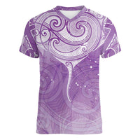 Epilepsy Awareness Maori Aotearoa Women V-Neck T-Shirt Manta Ray - Purple Glaze - Polynesian Pride