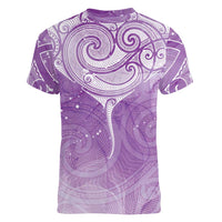 Epilepsy Awareness Maori Aotearoa Women V-Neck T-Shirt Manta Ray - Purple Glaze - Polynesian Pride