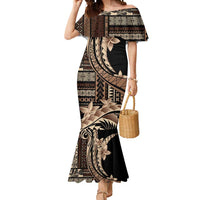 Samoa Siapo Mamanu Mermaid Dress Plumeria Black Motifs LT7 Women Black - Polynesian Pride