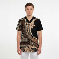 Samoa Siapo Mamanu Scrub Top Plumeria Black Motifs - Polynesian Pride