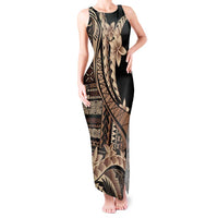 Samoa Siapo Mamanu Tank Maxi Dress Plumeria Black Motifs