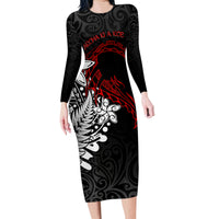 Valentine New Zealand Family Matching Long Sleeve Bodycon Dress and Hawaiian Shirt Aotearoa Couple Maori Aroha Ki a Koe LT7 Mom's Dress Black - Polynesian Pride