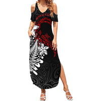 Valentine New Zealand Summer Maxi Dress Aotearoa Couple Maori Aroha Ki a Koe LT7 Women Black - Polynesian Pride