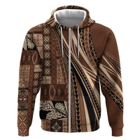 Pasifika Women's Day - Samoa Siapo Malu Tattoo Inspired Hoodie Brown LT7 Zip Hoodie Brown - Polynesian Pride