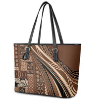 Pasifika Women's Day - Samoa Siapo Malu Tattoo Inspired Leather Tote Bag Brown