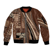 Pasifika Women's Day - Samoa Siapo Malu Tattoo Inspired Sleeve Zip Bomber Jacket Brown
