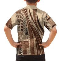 Pasifika Women's Day - Samoa Siapo Malu Tattoo Inspired Family Matching Off Shoulder Short Dress and Hawaiian Shirt Beige