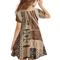 Pasifika Women's Day - Samoa Siapo Malu Tattoo Inspired Family Matching Off Shoulder Short Dress and Hawaiian Shirt Beige