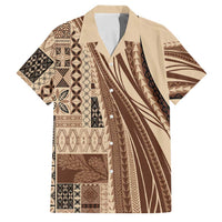 Pasifika Women's Day - Samoa Siapo Malu Tattoo Inspired Family Matching Off Shoulder Short Dress and Hawaiian Shirt Beige