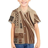 Pasifika Women's Day - Samoa Siapo Malu Tattoo Inspired Family Matching Off Shoulder Short Dress and Hawaiian Shirt Beige