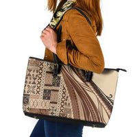 Pasifika Women's Day - Samoa Siapo Malu Tattoo Inspired Leather Tote Bag Beige