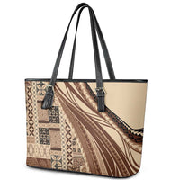 Pasifika Women's Day - Samoa Siapo Malu Tattoo Inspired Leather Tote Bag Beige