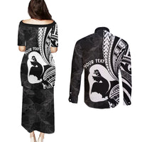 Mother's Day Couples Matching Puletasi and Long Sleeve Button Shirt Polynesia Vintage Hibiscus - Black LT7 - Polynesian Pride