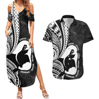 Mother's Day Couples Matching Summer Maxi Dress and Hawaiian Shirt Polynesia Vintage Hibiscus - Black