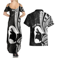 Mother's Day Couples Matching Summer Maxi Dress and Hawaiian Shirt Polynesia Vintage Hibiscus - Black