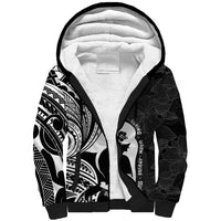 Mother's Day Sherpa Hoodie Polynesia Vintage Hibiscus - Black