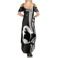 Mother's Day Summer Maxi Dress Polynesia Vintage Hibiscus - Black